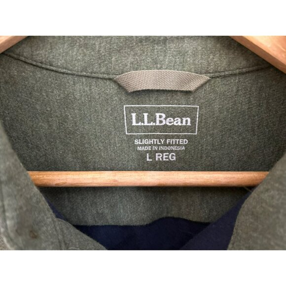 L.L.Bean Mens Slightly Fitted Dark Green Chamois Button Up Shirt Size Large EUC - Picture 4 of 7
